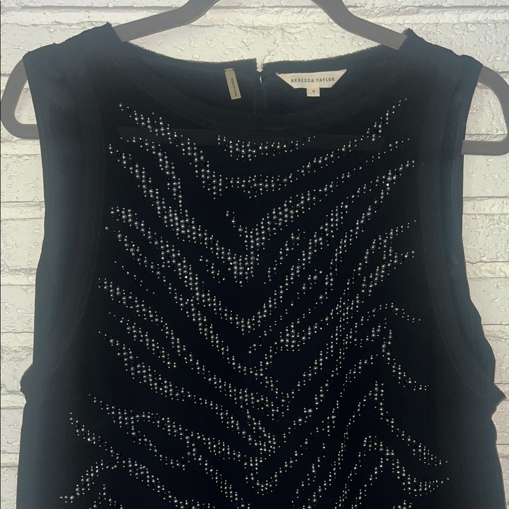 Rebecca Taylor Black Top with Embellished Silver Beaded Detailing